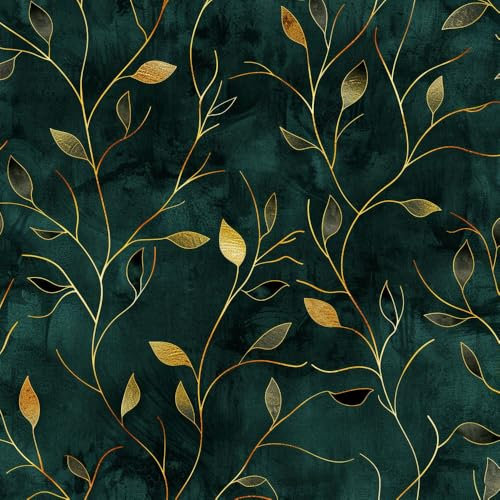 JIAOQSS Peel and Stick Wallpaper Dark Green Gold Leaves Self Adhesive Wallpaper Stick On Wallpaper Vinyl Waterproof Decorative Bedroom Wallpaper