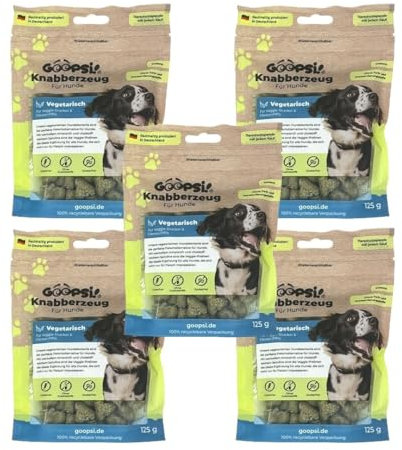 GOOPSI Hundeleckerli Knabberzeug Vegetarisch 125g - 5er Pack, Hundesnack getreidefrei & zuckerfrei, 100% Natur Leckerli für Hunde, Belohnung & Training - aus Deutschland