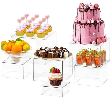 GOURDBRO Tortenständer, 6 Stück Cake Stand, Kuchenständer, Food Risers for Buffet, Acryl Buffet Ständer, Wiederverwendbar Display Organizer für Hochzeiten, Geburtstag, Partys, Cupcake (Transparent)