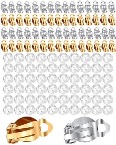 TPZORJX 60Pcs Edelstahl Clip-On Ohrringe - 304 Edelstahl Ohrclips Flache Runde Ohrclips für Damen ohne Ohrlöcher - Mit Silikone Ohrring Pads Für DIY Ohrringherstellung