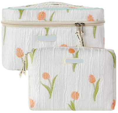 Kulturtasche Schminktasche Gesteppte Kosmetiktasche, 3er-Pack, Baumwolle, Reise-Make-up-Tasche, Kosmetiktasche, Kulturbeutel for Damen Waschtasche Kosmetiktasche