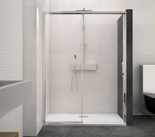 KINEDO - Paroi de douche MACAO sans seuil 142-155cm blanc transparent avec partie fixe droite - KINEDO - PA649BTNED