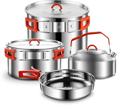 Camping Cookware Set,Camping Cooking Set,304 Stainless Steel Camping Pots and Pans Set Perfect for Camping, Picnic, RVs