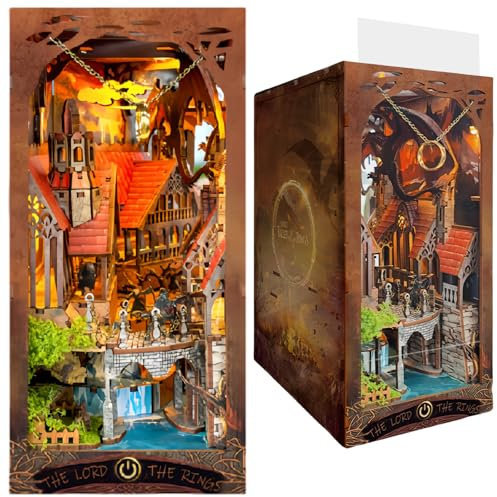 DIY Book Nook Kit - Epische Fantasy – Mittelalterliche Drachenfestung DIY-Buchrücken-Deko - 3D-Puzzle, Montage-Buchseitendeko für Erwachsene (der Ring)