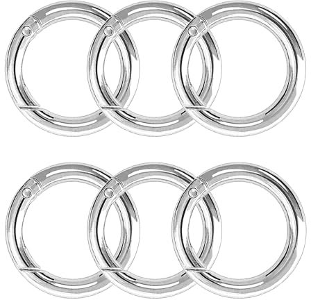 XCSJ 6 Stück Runde Karabiner 41mm Sehr Robust Zinklegierung Runde Karabiner Ring Karabinerhaken Rund Karabiner Rund O Ring für Schlüsselanhänger, Tasche, Schmuck, Diy (Silber,Dicke 5mm)
