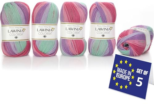 COLORISH Rainbow Yarn DK, Rainbow Wool for Knitting, Variegated Yarn DK | Pack of 5 Each 100g - 350m 100% Acrylic DK Knitting Yarn, Multicoloured Wool, Ombre
