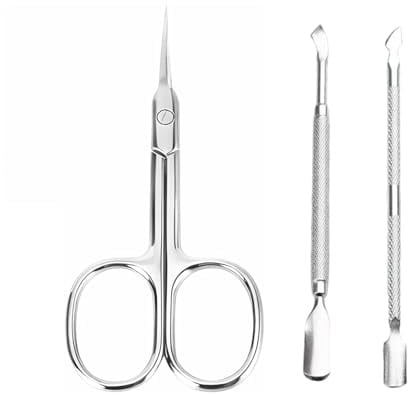Ciseaux à Cuticules Professionnels + Pousse-Cuticules Double-Fonction (3 Pièces) - Kit Manucure/Pédicure en Acier Inoxydable Anti-Corrosion - Précision Salon (Argent)