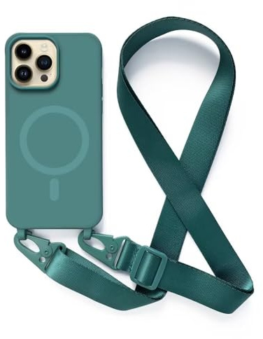 2NSPDRGNI Crossbody Case Compatible with iPhone 14 Pro,Wireless Charging Shell with Adjustable Neck Cord Lanyard Strap,Dark green