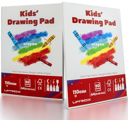 Umriox Drawing Pad for Kids,A4 Drawing Paper,2 Pack,50 Sheets Each | Glue-Bound Sketch Pad,110gsm Acid Free Drawing Pages,Art Sketchbook Painting Writing Sketching Pad for Kids