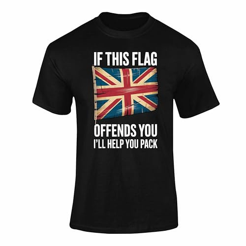 Union Jack T Shirt – British Flag Clothes Top, Union Jack T Shirts for Men, Women & Kids with Butterfly Design Style 3 Black Medium