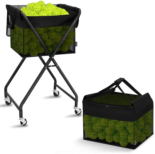 STORAGE MANIAC Foldable Tennis Ball Hopper Cart with Removable Ball Bag
