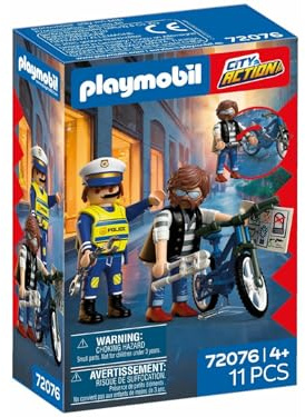 PLAYMOBIL City Action Fahrradraub Set 72076, Polizist und Dieb Figuren mit Fahrrad, 11 Teile, ab 4 Jahren