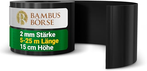 Bambusbörse Rasenkante - Beetabgrenzung 15 cm hoch, 25 m lang aus HDPE Kunststoff - Flexible Beeteinfassung & Rasenbegrenzung wetterfest, UV-beständig, langlebig, einfache Montage - Beetkante Rolle