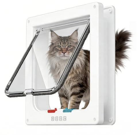 Puerta para Gato con Cierre Magnético de 4 Vías,Acrílico Gateras Mascotas,Gatera para Mascotas Pequeño,Puerta para Mascotas para Gatos y Perros Pequeños,Interior y Exterior (Blanco L 25X23.5X5.5)