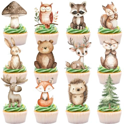 Tazuxetuqe 24 Stück Wald Tortenaufleger Für Babyfeier Deko Waldtier Kuchendeko Geburtstagsfeier