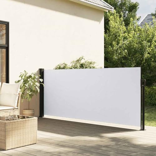WITREE Toldo Lateral Retráctil con Enrollado Automático Protector Solar a Prueba de Viento, Protección de la Intimidad para Balcón, Jardin Blanco-100 x 300 cm