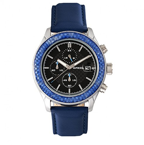 BREED Maverick Chronograph Leather-Band Watch with Date - Silver/Blue