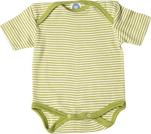 Cosilana, Baby Body Kurzarm, 70% Wolle, 30% Seide (Grün/Natur, 74-80)