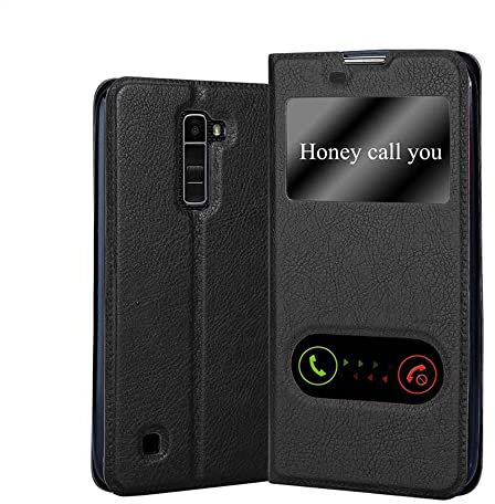 Cadorabo Custodia Libro per LG K10 2016 in NERO COMETA - con Funzione Stand e Chiusura Magnetica - Portafoglio Cover Case Wallet Book Etui Protezione