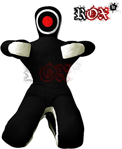 Grappling Dummy Rox Coupe MMA réaliste Judo Sac de Frappe Grappling Dummy – Position Assise – Les Mains Avant Noir/Blanc (6 Pieds (72 ) - 180 cm - Non rempli)