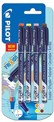 Pilot Frixion 3131910540588 Fineliner, löschbar, 4 Stück, Orange/Gelb/Rosa/Braun