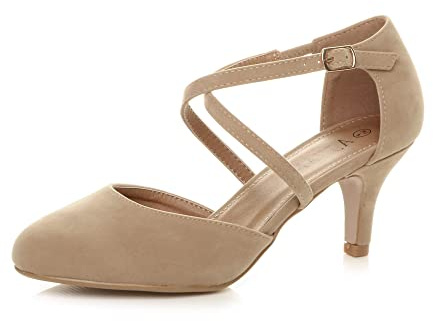 AJVANI Womens Ladies mid high Heel Strappy Crossover Wedding Evening Sandals Shoes Size