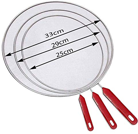 Splatter Screen Guard Stainless Steel, Splash Guard Grease Splatter Guard, Non-Stick Extra Fine Mesh Weave for Cooking & Frying Pans Pots Skillets, Silver (White, 25cm + 29cm + 33cm)