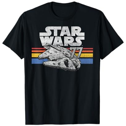 Star Wars Millennium Falcon 77 Retro Lines Logo Maglietta