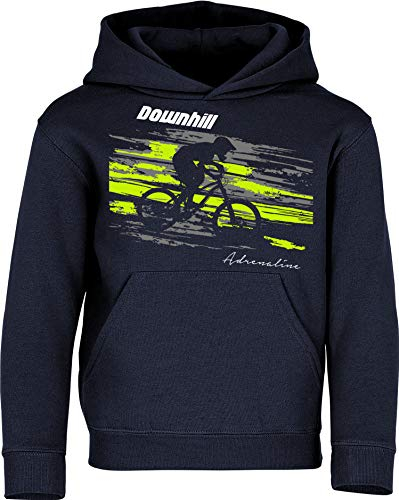 Baddery Fahrrad Pullover Kinder : Downhill Adrenaline - Sport Hoodie für Jungen und Mädchen - Outdoor Pulli Mountain Bike (Navy 128)