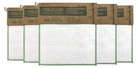 Lot de 5 baies de cuisine Magic Clean en fibre de bambou naturelle - Chiffon de cuisine réutilisable et écologique - Facile à rincer et séchage rapide - Résistant aux taches et aux absorbants -