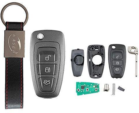 KASER Schlüssel Fernbedienung 3 Tasten mit Elektronische kompatibel für Ford C-Max Focus Fiesta Mondeo (433MHz 4D63 Chip Lama HU101) mit zu Codierendem Transponder