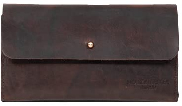 HOLZRICHTER Berlin – Mittelgroße Damen Geldbörse aus Leder (No 4-1), Vintage, 11x19x1,5cm, Edles Portemonnaie mit 6 Kartenfächern, Außen- und Münzfach, Knopfverschluss, Geldbeutel in Marone