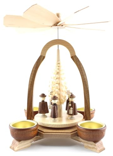 Seiffener Volkskunst Thomas Preißler | Traditionelle Erzgebirgische Pyramide | Weihnachtspyramide aus Holz | 18x18x23 cm | mit Kurrendefiguren