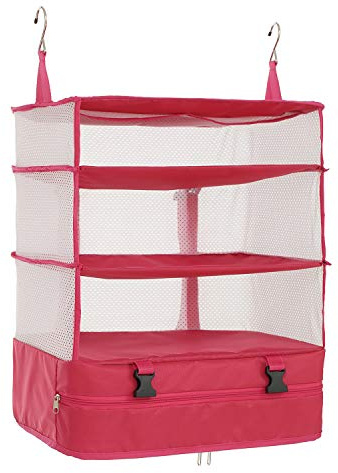 Elezay Sac de rangement à étagères - Suspension pour armoire, valise de rangement (rose, taille XL)