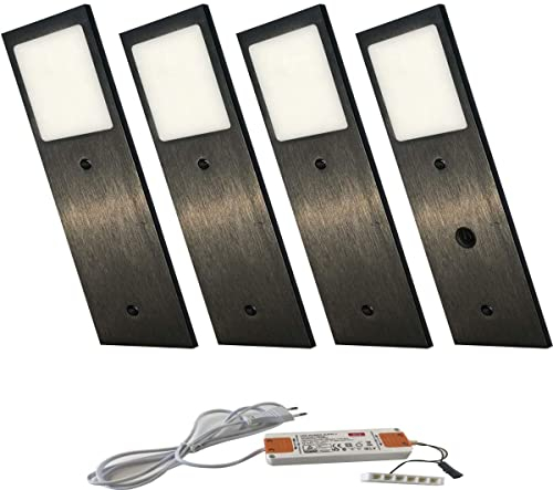 ACCE Super dünn und Aluminiumkörper LED Unterbauleuchte Küchen Möbel Leuchte Neutralweiß oder Warmweiß inkl Konverter ein Strahler mit Schalter (Neutralweiß, 4ER)