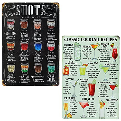 ANTHYTA Vintage Metal Cocktail Signs - Retro Bar Tin Sign with 4 Holes, Green & Black Plaque Poster Wall Art for Home Bar, Restaurant, Pub