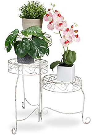 Relaxdays Blumentreppe, 3 runde Ablagen, Blumenständer Metall, Landhausstil, H: 55 cm, Pflanzenständer klappbar, weiß