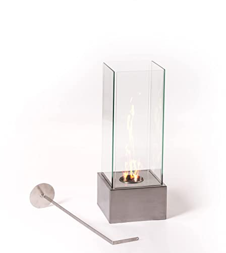 NORBE | Camino a Bioetanolo SPIRO | Biocamino da terra Interno | Camino Grigio | Dimensioni 25x25x65h cm | Effetto Vortice | Potenza:3,68 kw/h