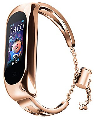 Hoopyeecase Metallo Cinturino Compatibile con Xiaomi Mi Band 5, Metallo Catena Cinturino con Inteligente Pulsante Sostituzione Orologio Banda Braccialetto per Mi Band 6/5/4/3 Braccialetto