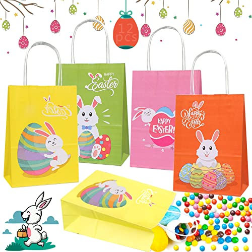 12 Stück Osternhasen Tüten, Bunte Geschenktüten zu Ostern Party zum selber Befüllen, Osternmotive Geschenktaschen Als Osterngeschenke Ostern Süsswaren Osterntüten für Bastelsets Kinder