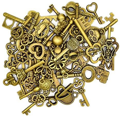Bailinks 50 pièces Clés Décoration en Bronze Antique, pendentifs variés en Forme de clés, Accessoires décoratifs Faits à la mainpour Collier, Bracelet, Fabrication de Bijoux