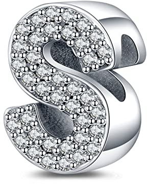 LaMenars Buchstabe S Charm 925 Sterling Silber Perlen für Armbänder mit 5A Zirkonia, Geburtstagsschmuck Geschenke Frauen Mädchen