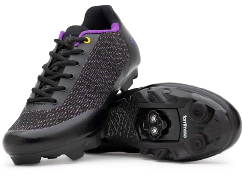 Tommaso Fahrradschuhe für Damen, Outdoor-Fahrradschuhe, spezielle Fahrradschuhe, begehbare Fahrradschuhe, SPD-Fahrradschuhe, Indoor-Fahrradschuhe, SPD-Stollen installiert, Schwarz/Lila + Spd, 41 EU