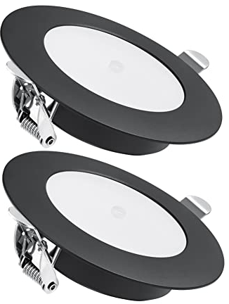 acegoo 2 x 12V Einbaustrahler LED Wohnmobil Boot Spot mit Ein/Aus-Dimmschalter&Blaues Nachtlicht Flach Einbauleuchte 3W 285lm Dimmbar Einbauspot für Wohnwagen Camper Küche Möbel(Schwarz 4000K)