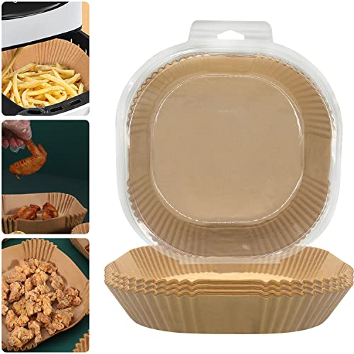 100 Pezzi 20cm Carta Forno Per Friggitrice Ad Aria, Cesto di Carta Quadrati Non Perforata, Antigrasso Antiaderente Fodera in Carta Monouso Per Arrostire La Cottura in Forno(20cm)