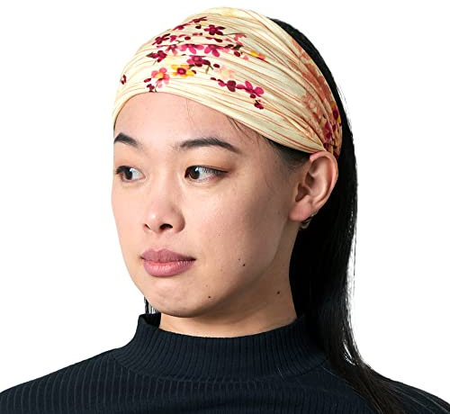 CHARM Damen Kopftuch Haarband Bandana - Nachhaltiges Jersey Hairband Mit Gummizug Breit Sommer Haarreif Pirat Beige Blüte