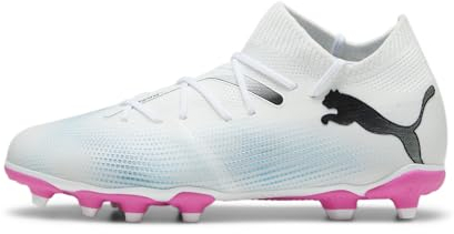 PUMA Future 7 Match Fg/Ag Jr, Soccer Shoe Unisex - Bambini e ragazzi, White Black Poison Pink, 38.5 EU