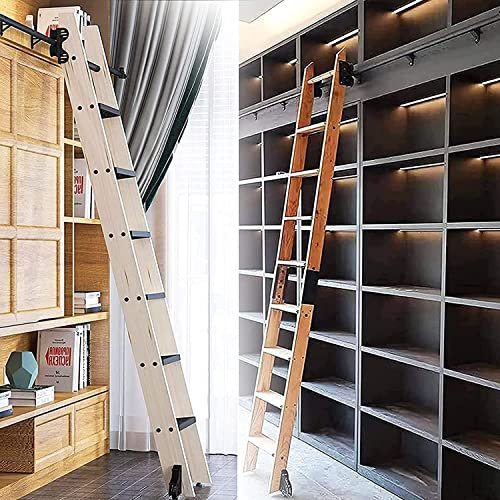 3,3-20-Fuß-Rollleiter-Bibliotheks-Hardware-Kit Schwarzes Rundrohr, Mobile Leiterschiene, Schiebeleiter-Verlängerungsschiene für Bibliothek/Loft/Zuhause/Innenbereich, mit Bodenrollen (Keine L