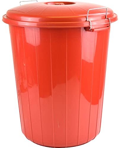 Large 50 Litres Heavy Duty Plastic Bin for Animal Food Storage Garden Waste Rubbish with Clip Locking Lid (Red 50L)