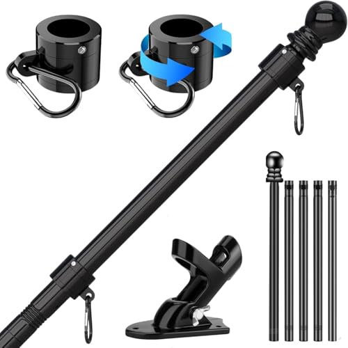 Nicoone Harrms - Poste de bandera de 6 pies, kit de mástil de bandera de 5 secciones, poste de bandera de acero inoxidable, sin enredos para jardín, paredes de techo, patio
